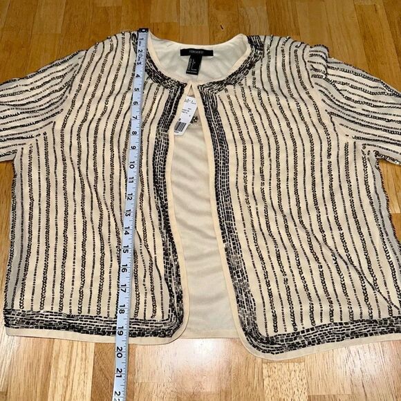 Forever 21 Womens Sequin Bead Embellished Cropped Blazer Cream Silver Glam NWT - Picture 8 of 11
